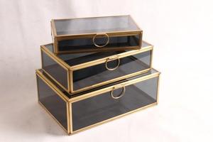 Artisan Design Black Glass and <b>Mirror</b> Jewelry <b>Box</b> with Brass Frame Storage Organizer for Rings Necklaces Accessories Cosmetics - Product Image 2