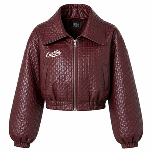 Women's New Fashion Long Sleeve Stand Leopard PU Leather Biker Jacket Solid Color Turn-down Collar <b>Zipper</b> Casual for Spring - Product Image 1