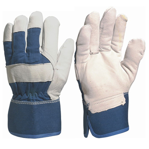 Gants de travail en cuir de vache résistants à la chaleur Vantrex Industries, bleu et blanc, résistants à l'abrasion, usage général, niveau de protection contre les coupures ANSI/ISEA 1 - Product Image 1