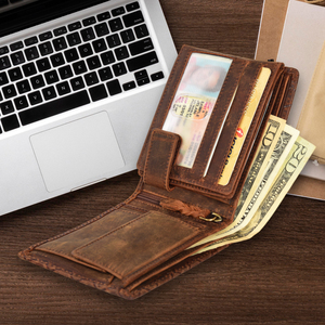 Mens Leather <b>Wallet</b> <b>Trifold</b> Vintage Card Holder ID Window Zipper Coin Pocket Multi Slot Cash Compartment Compact Organizer - Product Image 2