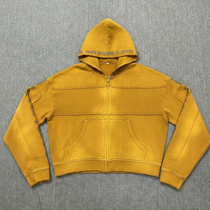 Sudadera con Capucha de Alta Gama para Hombre con Pedrería, Estilo Vintage Desgastado con Lavado Ácido y Aspecto Urbano - Product Image 2