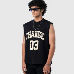 Men's Casual Sleeveless Distressed Varsity Print Muscle <b>Tank</b> <b>Top</b> Crew Neck 100g Gym Fitness Wear <b>Knitted</b> Fabric Custom OEM ODM - Product Image 6