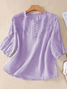 Loose Women's Summer <b>Tops</b> Casual Shortsleeved Large Size Shirts with Embroidery Breathable Shirts for Women - Product Image 4