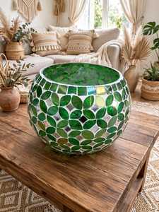 Portavelas de Mosaico de Vidrio Verde Rústico Ecológico Hecho a Mano, Portavelas Votivo para Decoración del Hogar, Regalo de Navidad - Product Image 1
