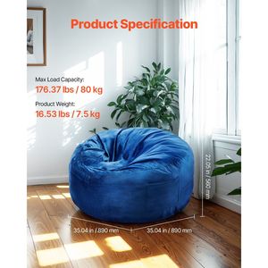 3 piedi sacchetto di fagioli sedia rimovibile lavabile copertura 25D Memory Foam morbido liscio in velluto olandese sacco divano per camera da letto sala giochi blu - Product Image 2