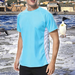 เสื้อยืดแขนสั้นผู้ชายสีฟ้าอ่อน คอโอ แห้งเร็ว สปอร์ตท็อป - Product Image 6