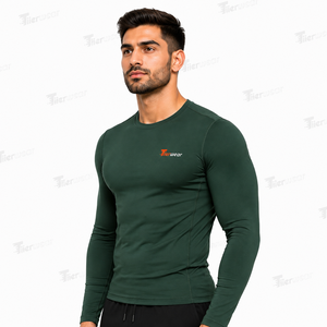 Chemises de compression athlétiques pour hommes à manches régulières, col rond, tissu jersey, écologiques, séchage rapide, respirantes, évacuant l'humidité - Product Image 2