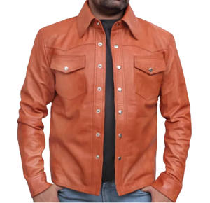 <b>Men</b> Premium Genuine Leather <b>Shirt</b> High Quality Soft Comfortable Classic Button Front Casual Regular Fit <b>Safari</b> Style Breathable - Product Image 2