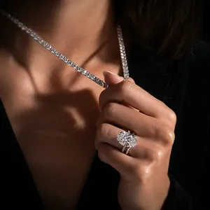 Luxury Oval Cut Solitaire <b>Diamond</b> <b>Ring</b> with Pave Band in Silver Finish for Women Engagement Wedding Proposal Jewelry - Product Image 2