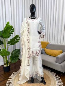 New Designer Punjabi Women Wear Indian <b>Kurti</b> Pant Dupatta Set Salwar Kameez Set <b>Kurti</b> Pant Dupatta Set Wholesale Price - Product Image 2