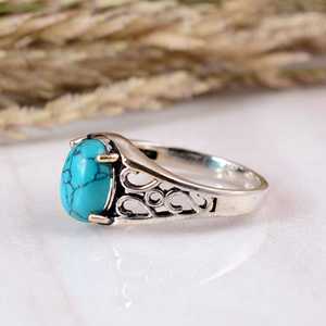 Vintage 925 Silver Blue <b>Turquoise</b> <b>Ring</b> Handmade Filigree Oxidized Statement <b>Ring</b> Wholesale Natural Stone Jewelry - Product Image 3