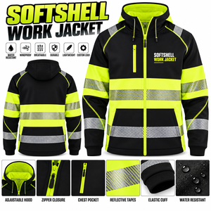 Chaqueta de Trabajo Softshell de Alta Visibilidad ANSI Clase 3 Personalizada, Reflectante, Impermeable, Cortavientos, con Capucha, Ropa de Trabajo de Seguridad para la Construcción - Product Image 1