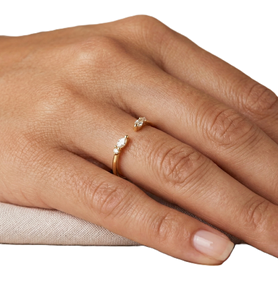 แหวนทองคำแท้ 14K ทรงมาร์คีส์ประดับเพชรทรงกลมแบบปรับได้ ดีไซน์มินิมอล แหวนเพชรเพาะเลี้ยงในห้องปฏิบัติการ แหวนแบบซ้อนได้ แหวนสองเม็ดแบบเปิด - Product Image 5