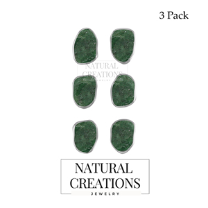 925 <b>Sterling</b> <b>Silver</b> Natural Emerald Rough Butterfly Lock <b>Stud</b> Earrings Classic Style Bezel Setting Pack of 3 Pairs - Product Image 1