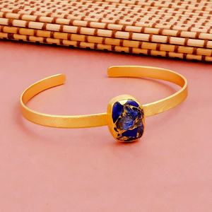 Sapphire <b>Jade</b> Mohave Stone Geometric Trendy Oval Open Cuff <b>Bracelet</b> Gold Plated Adjustable Statement Cuff Fashion Bangles - Product Image 4