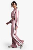 Ensemble de survêtement rose pour femme, 2 pièces, haut court à col rond, pantalon de jogging à rayures latérales