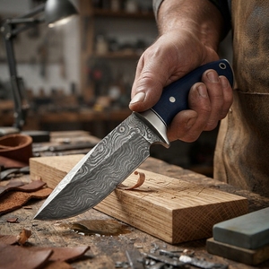 Couteau de chasse artisanal en acier Damas, lame en acier à motifs forgée à la main, manche en bois confortable, couteau utilitaire professionnel pour l'extérieur - Product Image 4
