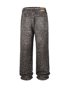 Vaqueros de mezclilla de cintura alta con lentejuelas y pierna ancha para hombre, estilo casual, corte holgado, pantalones de algodón lavado a la piedra, estilo primavera - Product Image 5