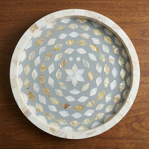Handmade Mother of Pearl Shell Tray Round Decorative Serving Tray with Grey Resin Base Luxury <b>MOP</b> Inlay Tray for Home Decor - Product Image 6