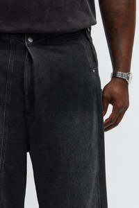 Jeans Anchos Negros Lavados para Hombre, Corte Relajado, Estilo Urbano, Denim Oversize, Estilo Casual - Product Image 2