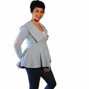 Suéter Varsity con Peplum para Mujer, Marca Jack and Jill, Color Azul, Tejido de Punto, Manga Larga, Estilo Juvenil, Casual, Cardigan - Product Image 4