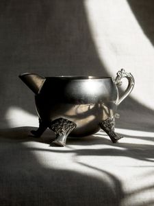 Patinated <b>silver</b>-plated sugar bowl and creamer – Antique <b>tea</b> <b>set</b> – Vintage duo - Product Image 4