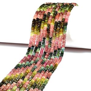 4mm Multi turmalina facetada Rondelle piedras preciosas sueltas Turmalina de sandía Natural para la fabricación de joyas - Product Image 3