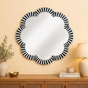 Espejo de Pared Decorativo Costero de Alta Calidad con Marco de Chevron Azul y Blanco, Espejo de Vidrio Hecho a Mano con Incrustaciones de Hueso Irregulares - Product Image 4