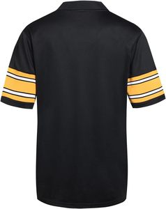 Maillot blanc à col en V et manches courtes pour hommes, avec manches rayées rouge et jaune, en polyester respirant, vêtements pour adultes - Product Image 3