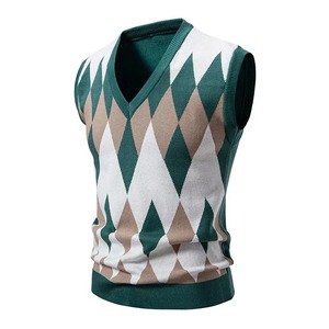 Men's Knitted V-Neck <b>Sleeveless</b> Argyle Pullover <b>Sweater</b> Vest Regular Fit Casual Autumn Wear Best Quality New Streetwear Style - Product Image 2