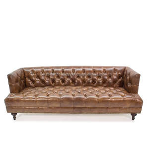Juego de sofá de cuero Chesterfield con mechones marrones modernos Estilo de Diseño Industrial de gran oferta para salas de estar y comedores de apartamentos - Product Image 6