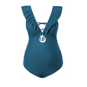 Bañador a rayas para mujeres embarazadas, traje de baño de maternidad OEM de fábrica, Tankini de 2 piezas con bragas, color negro modesto