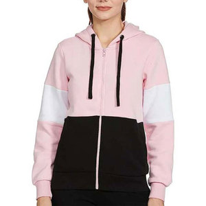 Sudadera con capucha y cremallera para mujer, de moda, manga larga, con paneles de color, informal, para invierno, ecológica, venta directa de fábrica - Product Image 4