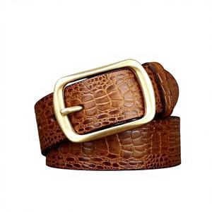 Ceinture en cuir de vachette marron, boucle carrée en acier massif, idées cadeaux pour couple, écologique, imperméable, style vintage, prix de gros personnalisé - Product Image 1