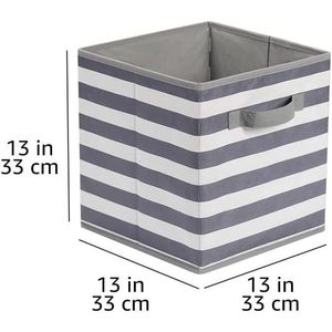 White/<b>Light</b> Grey Stripe 6-Pack Collapsible Fabric Storage Bins Handles 13\" X 13\" X 13\" <b>Cube</b> Organizer Convenient Bin for Home - Product Image 2