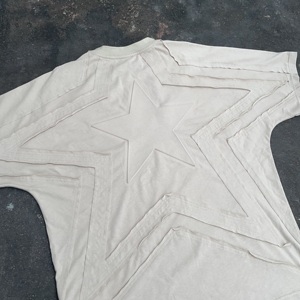 Premium 100% Cotton Oversized T Shirt Custom Embossed <b>Star</b> Logo Unisex Streetwear Hip Hop Men Tee - Product Image 2