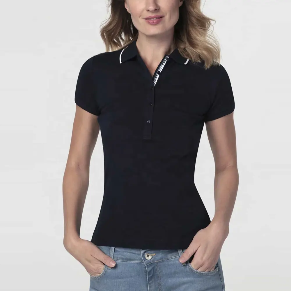 Latest Arrival Custom Black Polo T Shirt For Women's Wholesale Girl's High Quality polo with Embroidery Logo Slim Fit golf polo