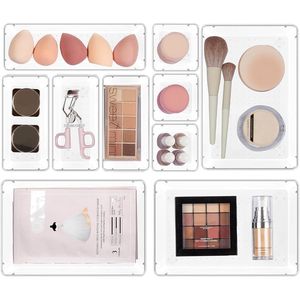 10-Piece <b>Makeup</b> Drawer Organizer Set 4 Sizes Clear Acrylic <b>Vanity</b> Storage Bins Plastic <b>Makeup</b> <b>Vanity</b> Tray Organizer - Product Image 1