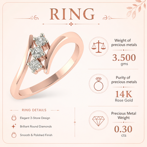 Bague en or rose sertie de trois diamants |   Bague en or rose 14 carats pour femme, cadeau d'anniversaire |   Cadeau de bijoux de luxe pour un anniversaire de créateur - Product Image 5