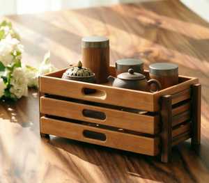 Best Price Wooden <b>Storage</b> Rack Three-Layer <b>Stackable</b> Drawer Organizer Minimalist Design for Living Room Sundries Holding - Product Image 3
