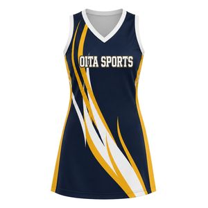 Vestido de Netball Sublimado Azul Marino y Amarillo, Jersey Deportivo sin Mangas para Mujer, Uniforme para Equipo, Ropa de Entrenamiento, Ropa Deportiva - Product Image 3