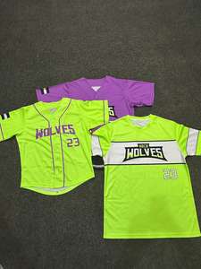 Half Sleeve Polyester Six-Button Custom Sublimation <b>Neon</b> Color Baseball Uniform Softball Jerseys 220 Grams Moisture-Wicking - Product Image 5