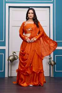 Tenue de Lehenga élégante et festive avec broderie Zari, travail de sequins et dupatta en satin doux - Product Image 3