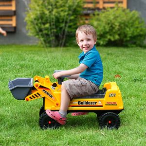 Escavatore Bulldozer Multifunzione Cavalcabile per Bambini 2-3 Anni Giallo con Volante e Vano Portaoggetti Sotto il Sedile - Product Image 2