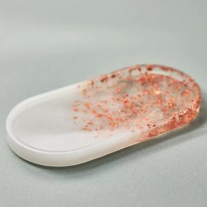 Plateau en résine blanche à paillettes dorées, ovale, décoratif, pour bijoux, plateau organisateur multifonction, décoration moderne haut de gamme pour la maison - Product Image 4