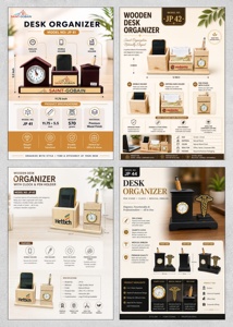 Ensemble d'organisateurs de bureau en bois avec horloge, support pour téléphone portable, porte-stylos, lampe LED, taille standard, logo personnalisé, décoration de bureau - Product Image 4