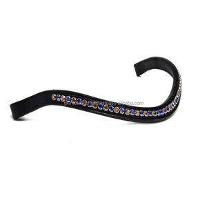 Banda de cejas de caballo de cuero acolchado de forma curvada profunda con cristales multicolores diamantes de imitación banda de cejas mega Bling para caballos - Product Image 4
