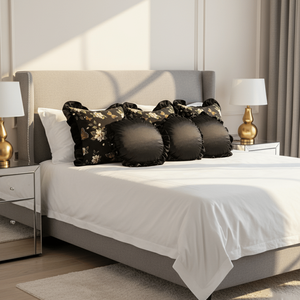 Juego de 6 Fundas de Almohada Bordadas Vintage SOGA de 45 cm, Color Negro con Borde de Loto y Acento de Mariposa para Decoración - Product Image 5