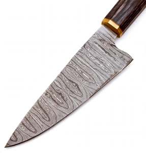 Couteau de cuisine artisanal en acier Damas avec manche octogonal en bois foncé et collier en laiton - Product Image 3
