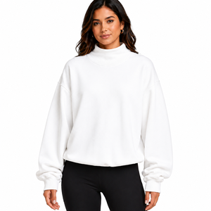 Sweat-shirt à col montant pour femme en coton French Terry de luxe, manches longues, vêtements de boutique personnalisés, fournisseur OEM en gros - Product Image 1